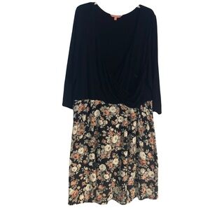 ModCloth Faux Wrap Dress 3X Plus Size Floral Skirt 3/4 Sleeves Indie Boho Twee